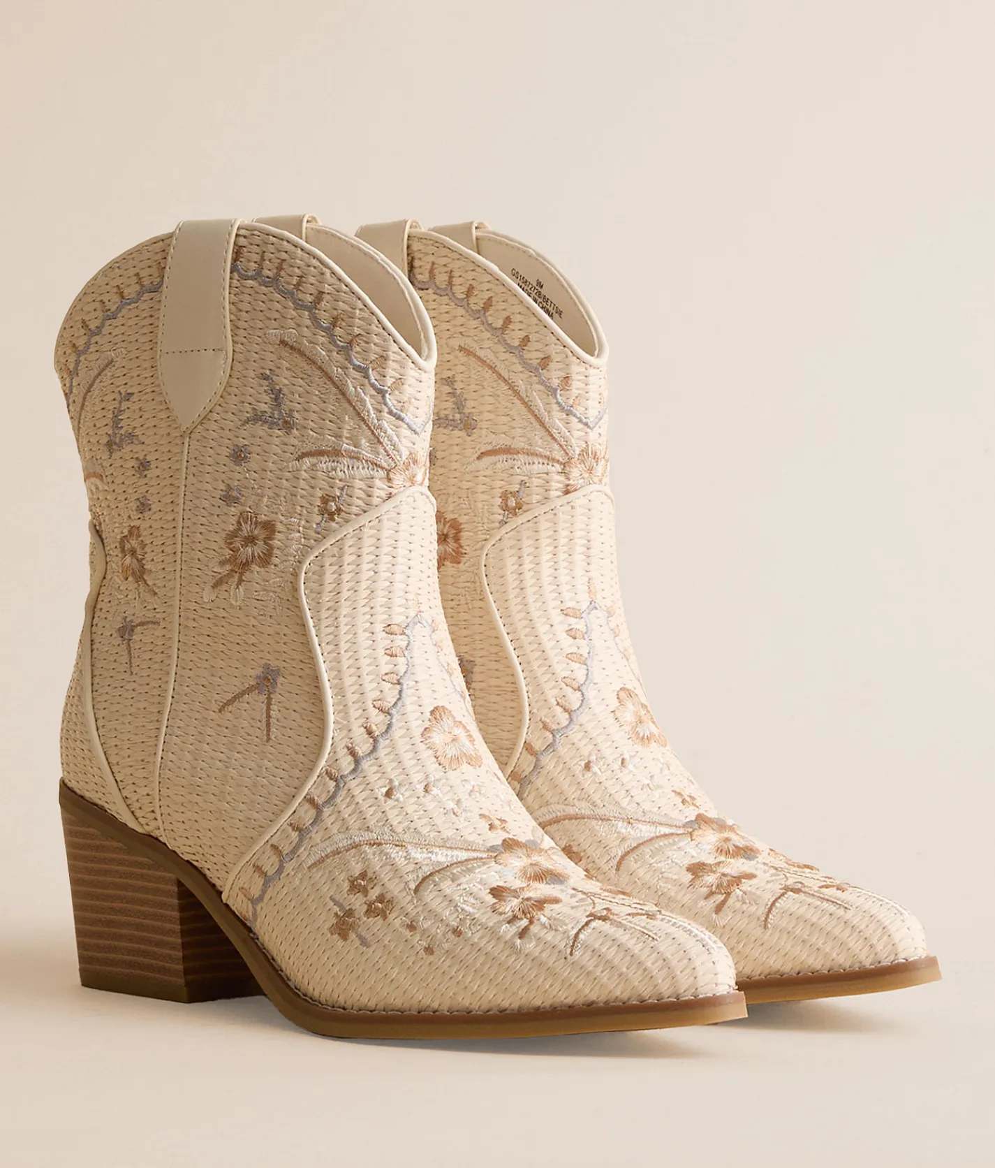 Shoes | Mia Bettsie Floral Raffia Anle Boot Bone