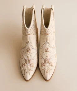 Shoes | Mia Bettsie Floral Raffia Anle Boot Bone