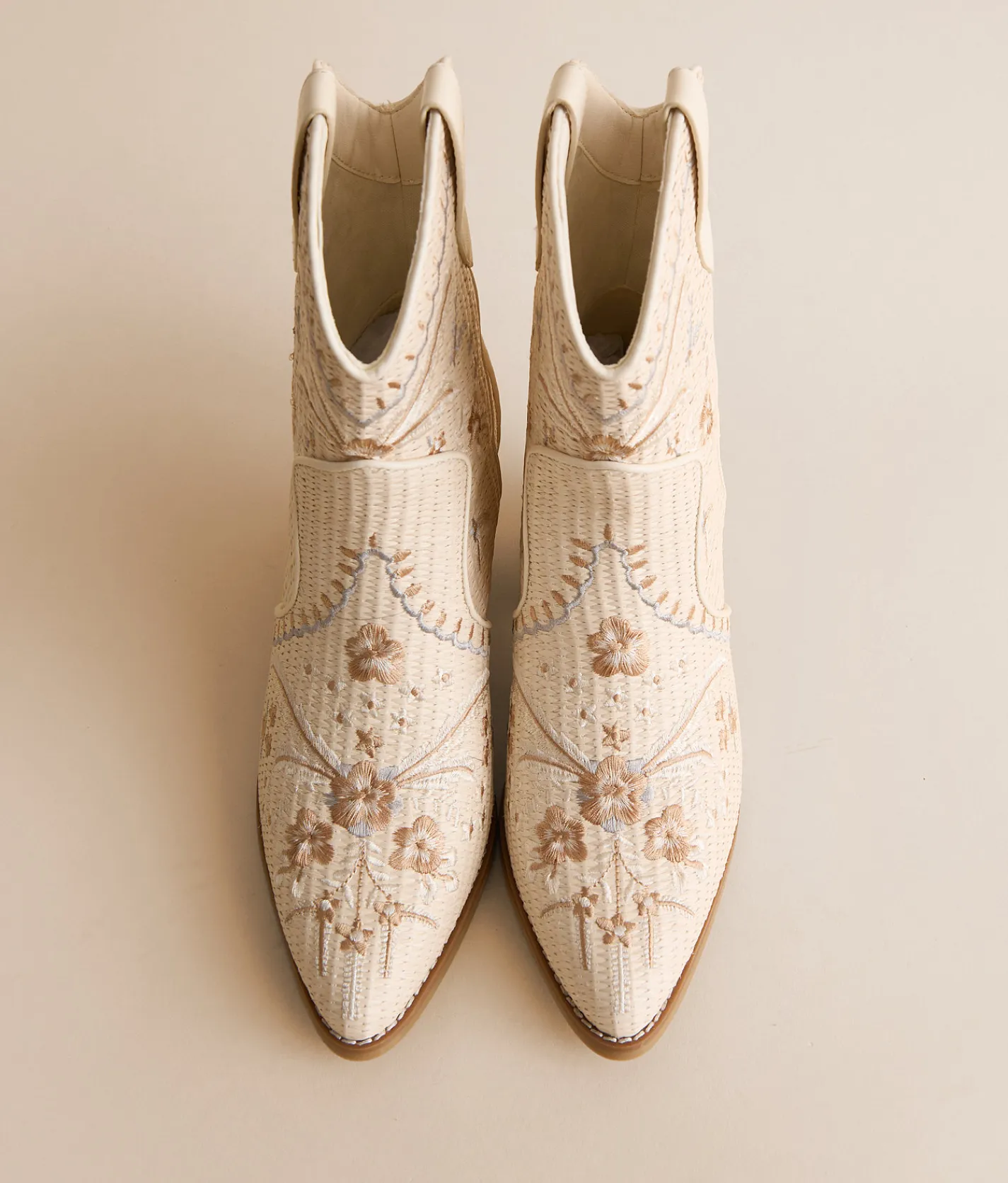 Shoes | Mia Bettsie Floral Raffia Anle Boot Bone