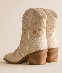 Shoes | Mia Bettsie Floral Raffia Anle Boot Bone