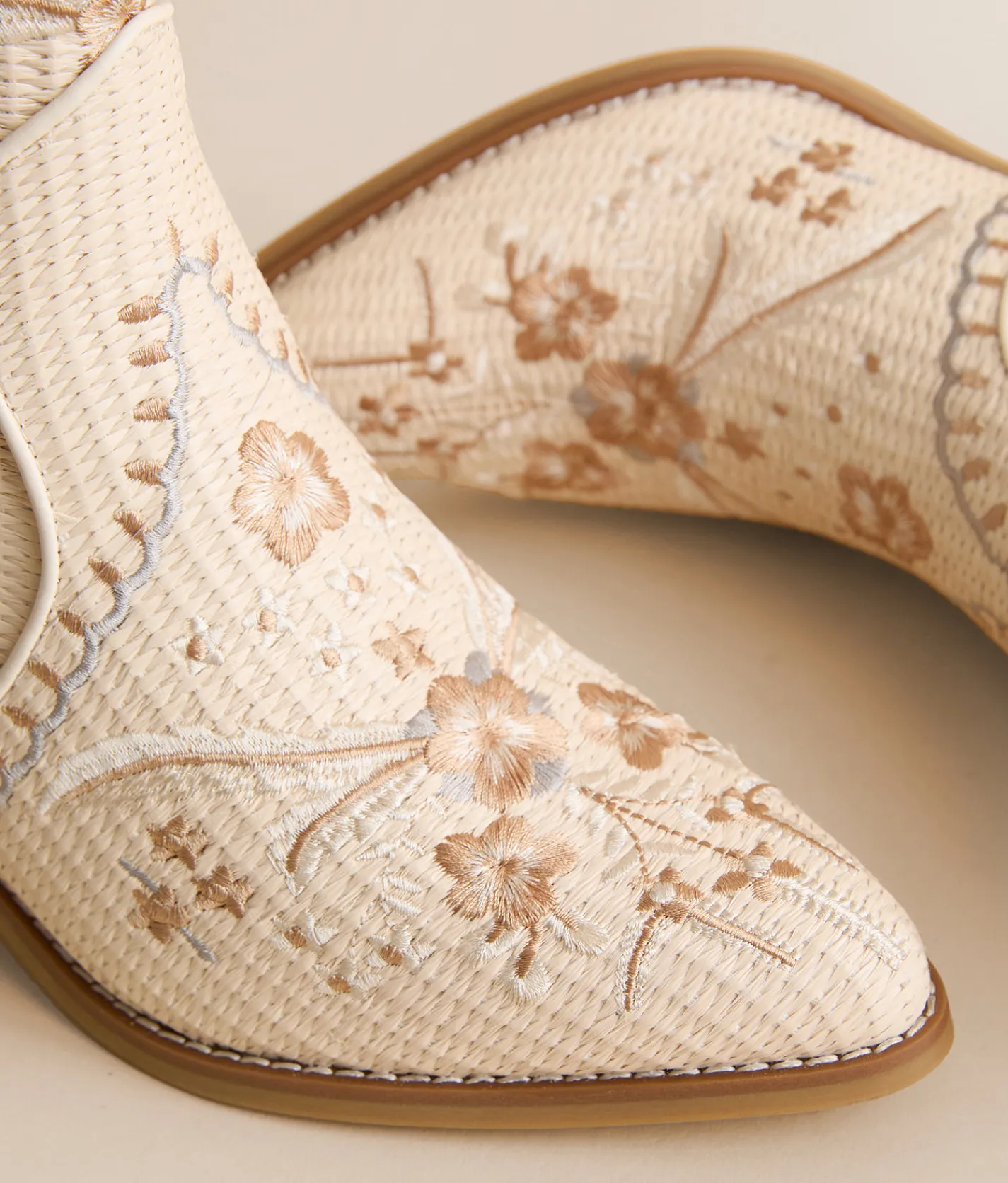Shoes | Mia Bettsie Floral Raffia Anle Boot Bone