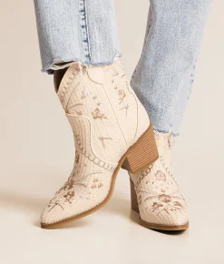 Shoes | Mia Bettsie Floral Raffia Anle Boot Bone