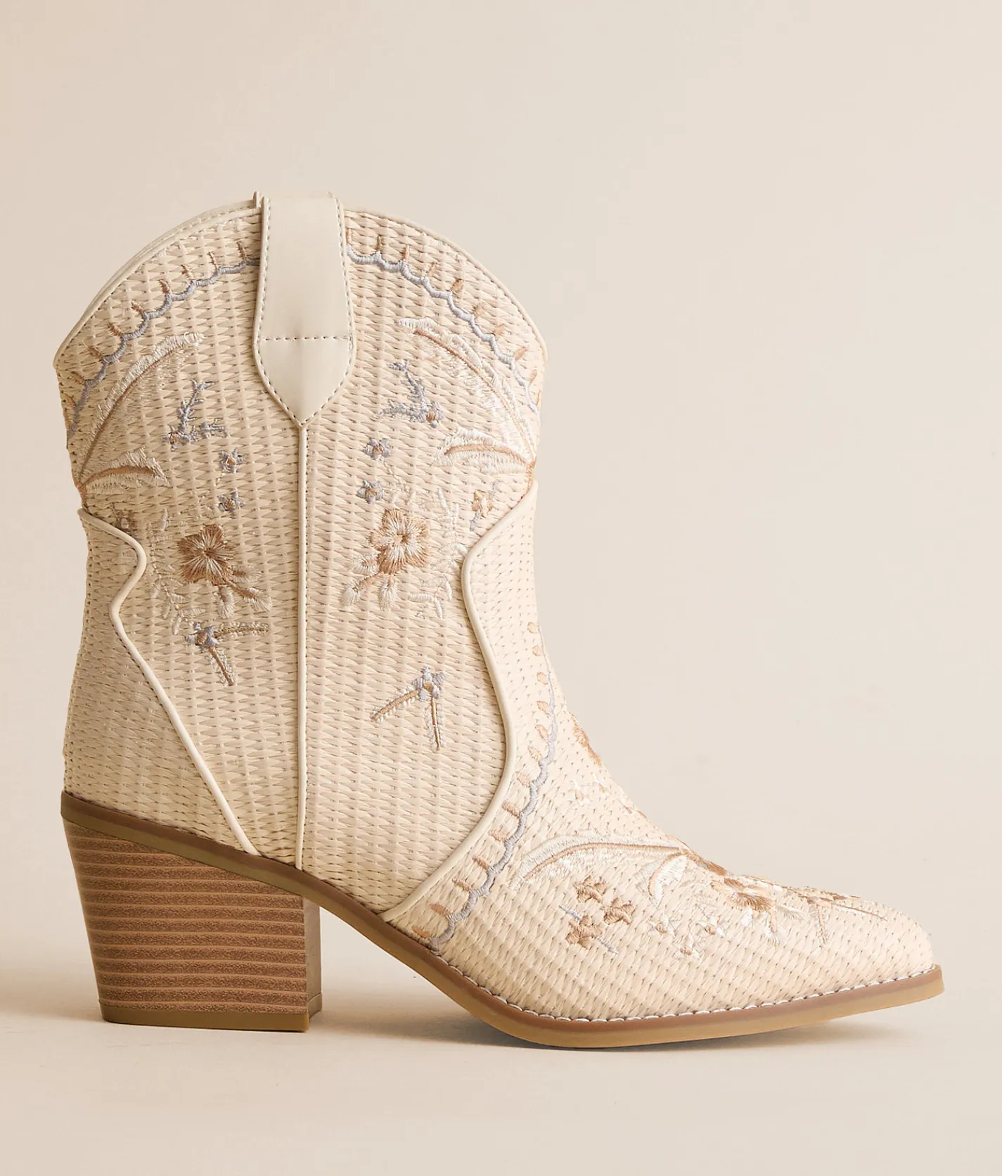 Shoes | Mia Bettsie Floral Raffia Anle Boot Bone