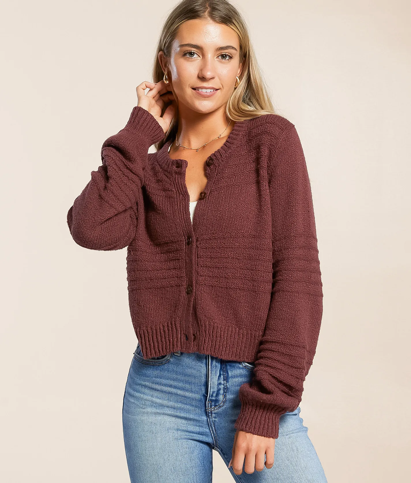 Tops | Z Supply Between The Lines Cropped Cardigan Sweater Sandalwood