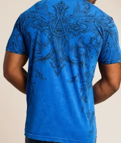 Tops|Graphic T-Shirts | Affliction Bias T-Shirt Snorkel Blue Lava Wash