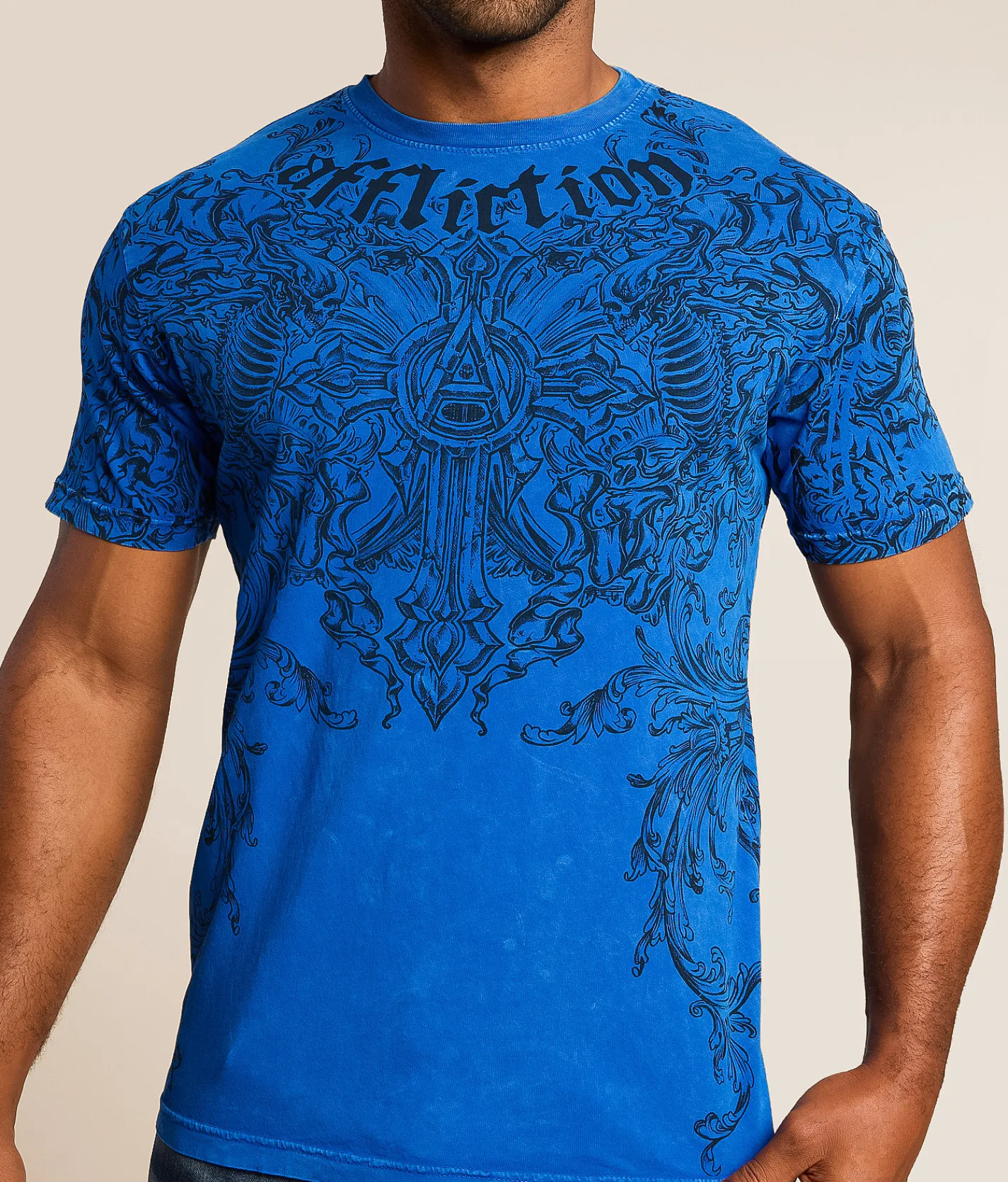 Tops|Graphic T-Shirts | Affliction Bias T-Shirt Snorkel Blue Lava Wash