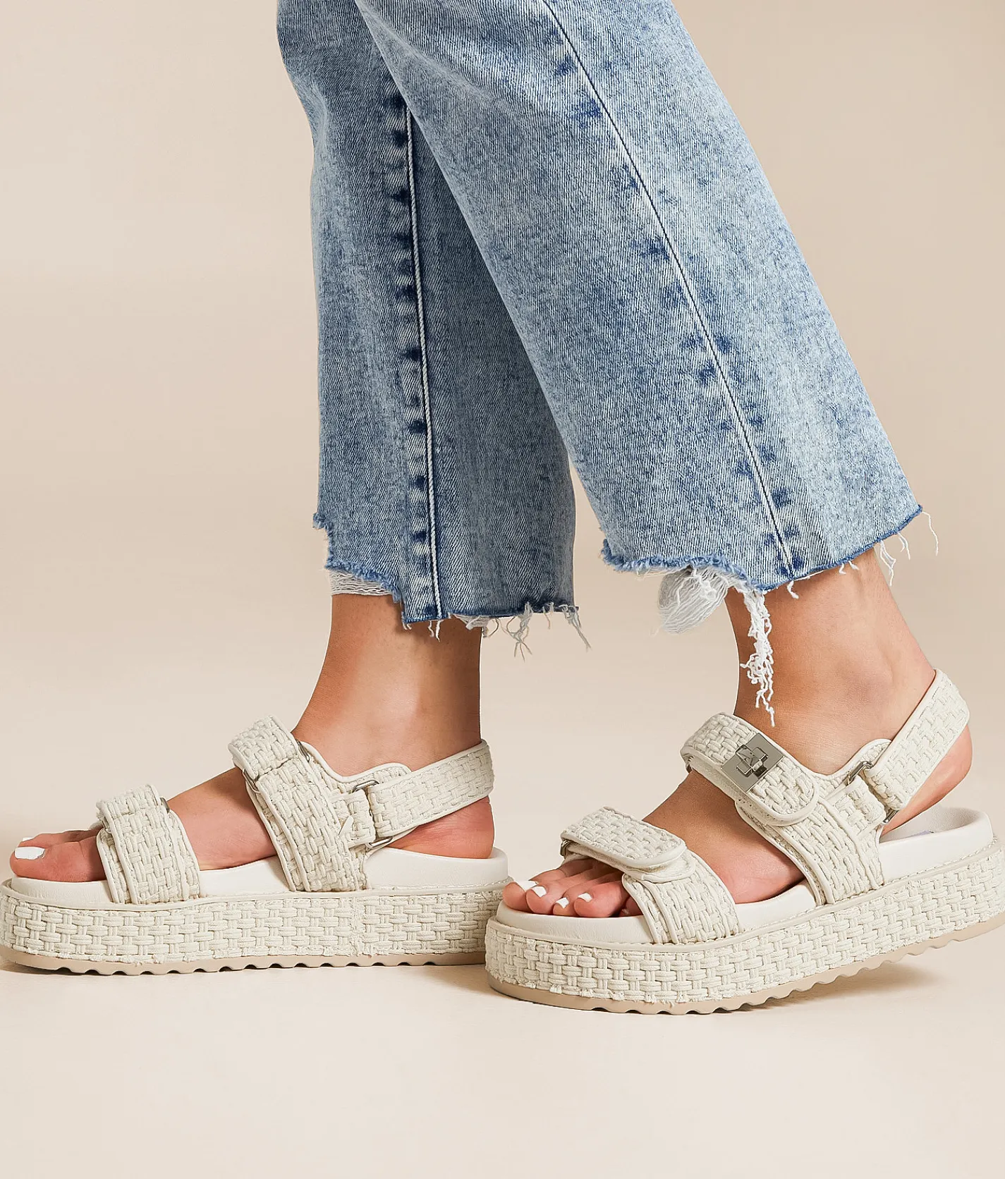 Shoes | Steve Madden Bigmona Flatform Sandal Bone Woven