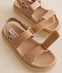 Steve Madden Bigmona Leather Flatform Sandal Natural Leather New