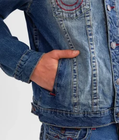 True Religion Big T Jimmy Stretch Denim Jacket Bond St Medium Wash Clearance