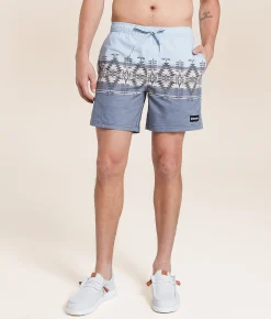 Bottoms|Swimwear | Hooey Big Wake Stretch Swim Trunks Blue Aztec Stripe