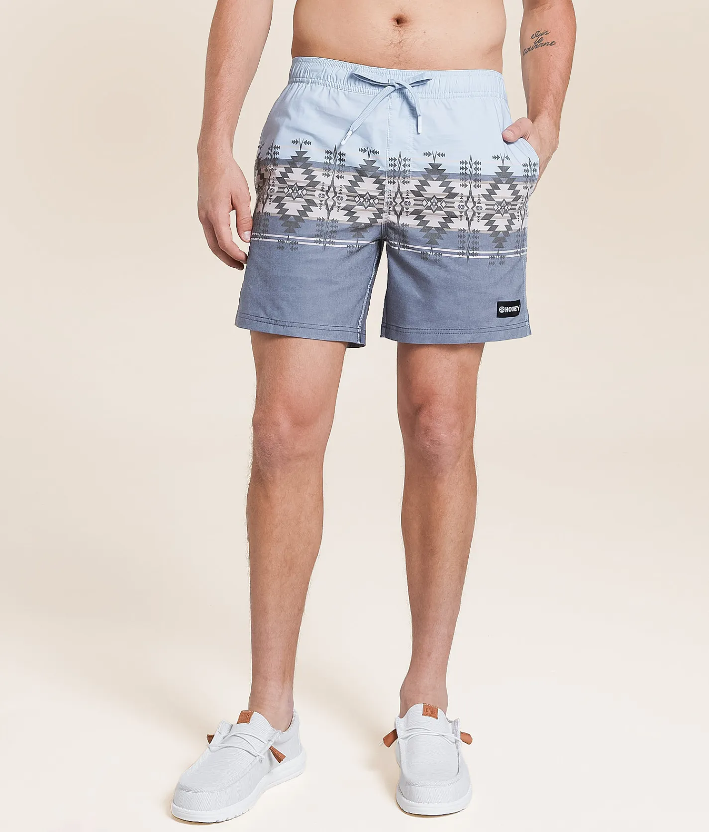 Bottoms|Swimwear | Hooey Big Wake Stretch Swim Trunks Blue Aztec Stripe