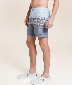Bottoms|Swimwear | Hooey Big Wake Stretch Swim Trunks Blue Aztec Stripe