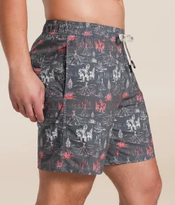 Bottoms|Swimwear | Hooey Bigwake Stretch Swim Trunks Comanche Charcoal Print