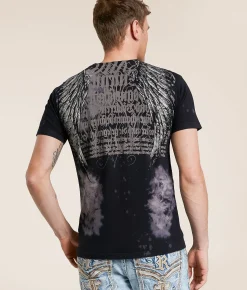 Affliction Birds Of Prey T-Shirt Black Bleach Wash Clearance