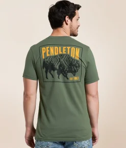 Pendleton Bison Stamp T-Shirt Military Green New