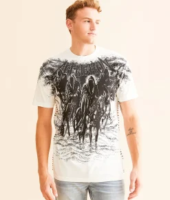 Affliction Black Night T-Shirt Vintage White Reactive New
