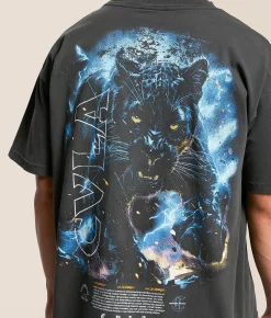 Graphic T-Shirts | CVLA Black Panther T-Shirt Black Pigment Wash