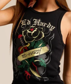 Tops | Ed Hardy Rose Ribbed Tank Top Black