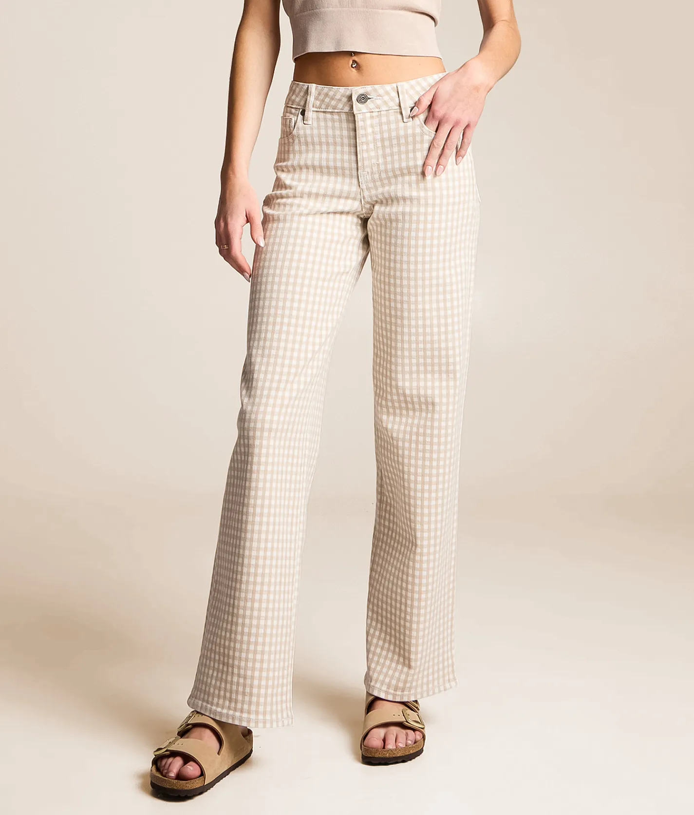 Jeans|Bottoms | HIDDEN Blake Dad Gingham Stretch Jean Big Tan Gingham