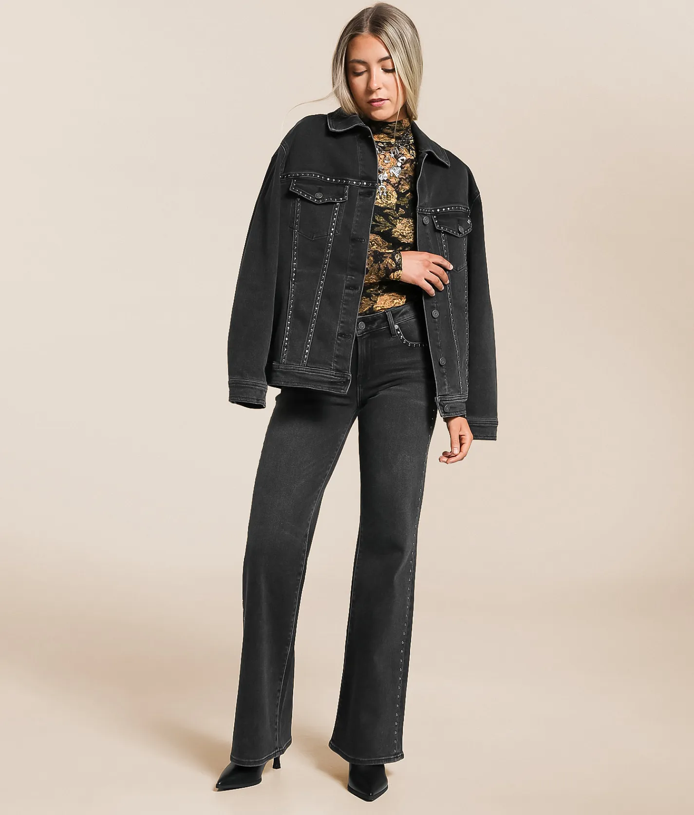 HIDDEN Blake Studded Comfort Flare Stretch Jean Black Studs Sale
