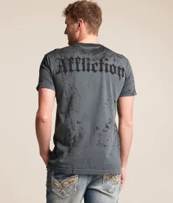 Affliction Bleak Moon T-Shirt Gunmetal Lava Wash New