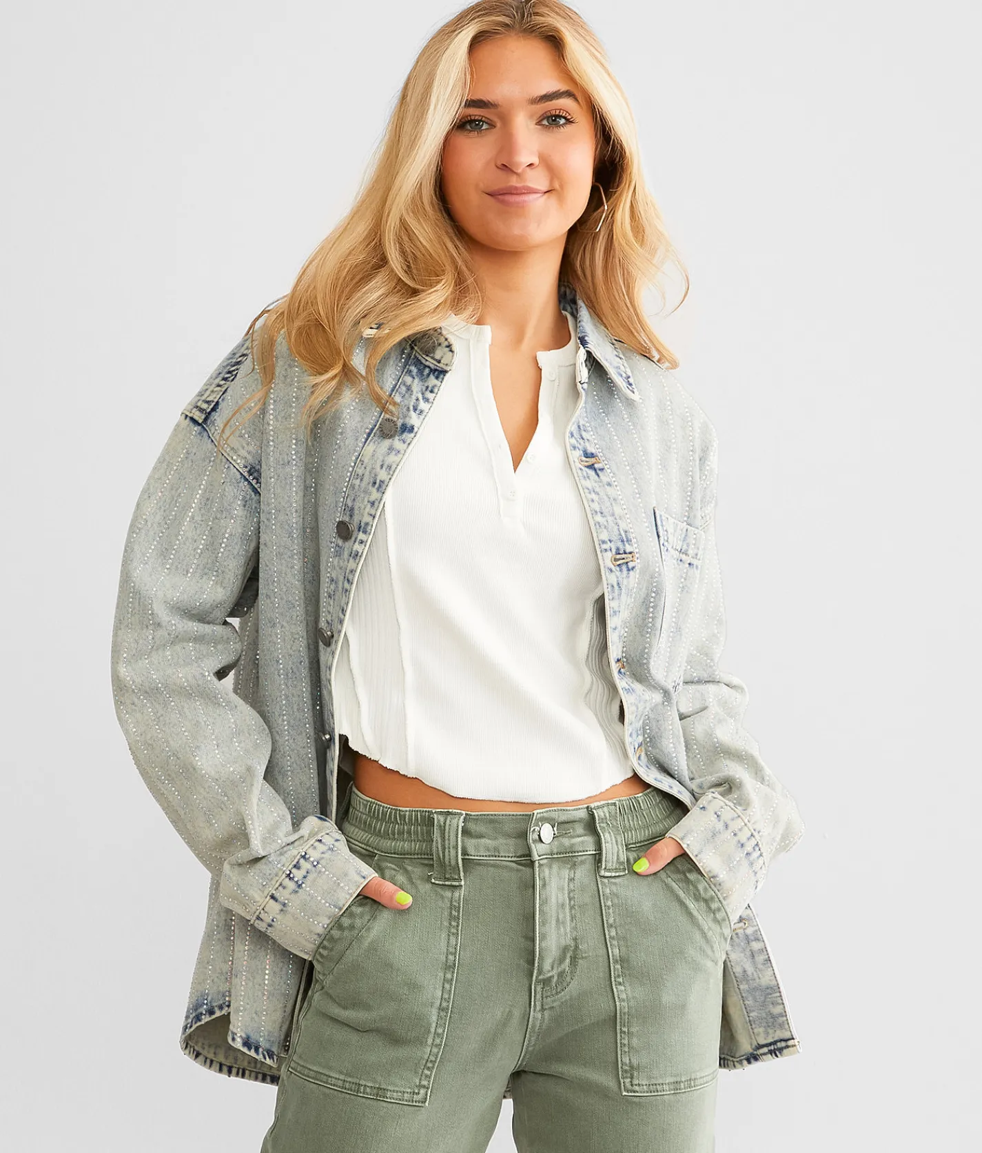 Tops|Coats & Jackets | Veveret Bling Shacket Denim