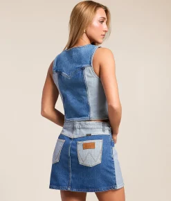 Wrangler® Blocked Western Denim Vest Blue Fever Hot