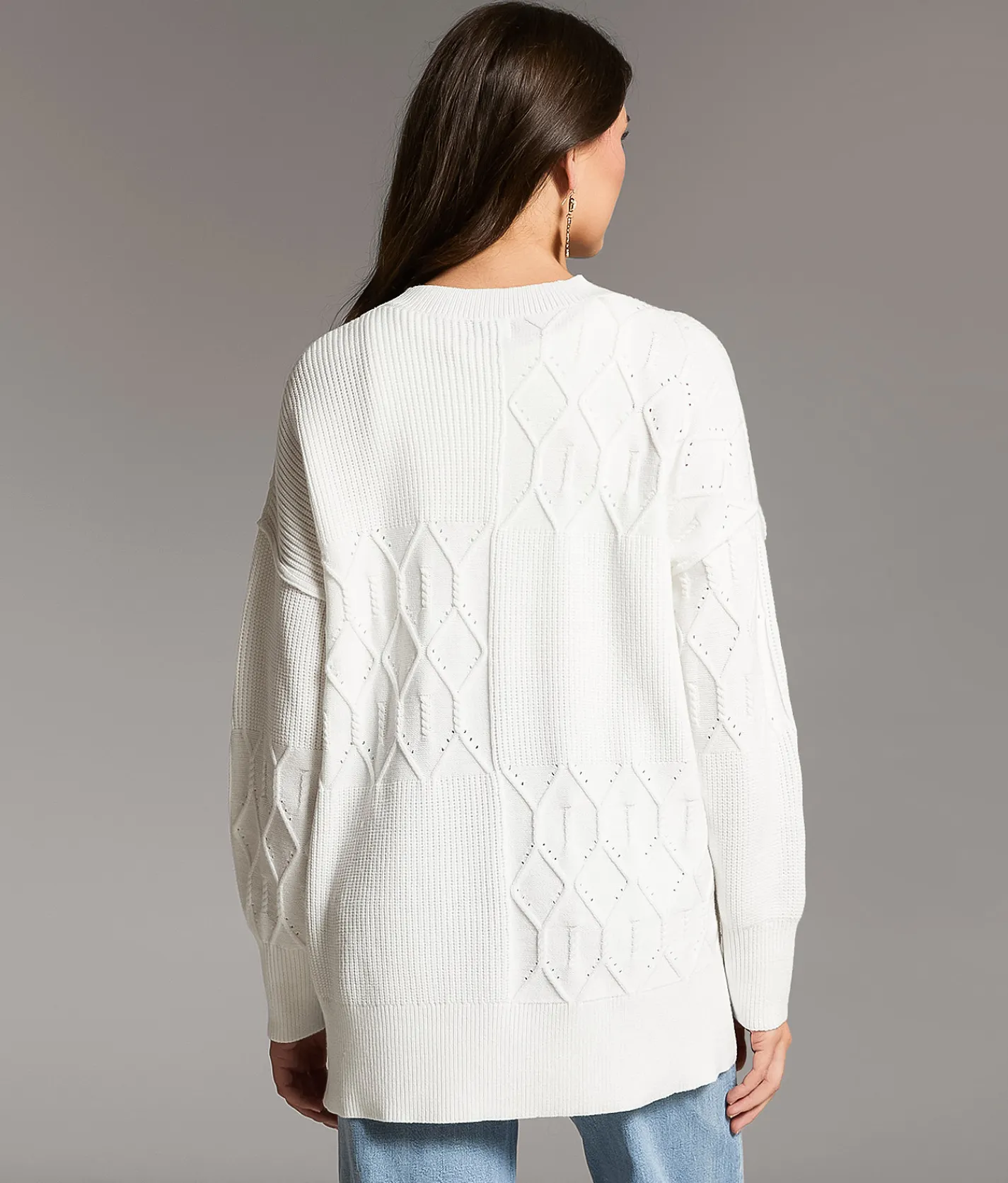 BKE Block Stitched Sweater White New