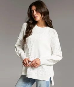BKE Block Stitched Sweater White New