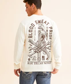 Graphic T-Shirts | Howitzer Blood Sweat Pride Blue Collar T-Shirt Antique White