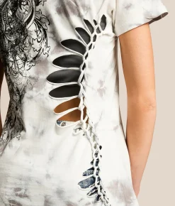 Tops | Affliction Blossom T-Shirt White Lt Grey Crystal Was