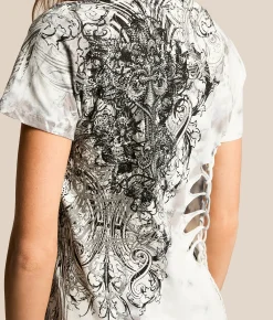 Tops | Affliction Blossom T-Shirt White Lt Grey Crystal Was