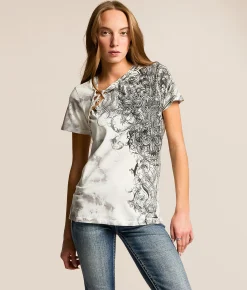 Tops | Affliction Blossom T-Shirt White Lt Grey Crystal Was