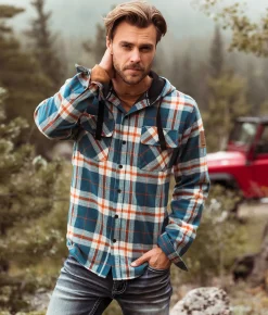 Coats & Jackets | Howitzer Collar Brave Land Hooded Flannel Shacket Blue