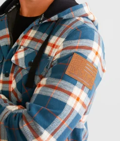 Coats & Jackets | Howitzer Collar Brave Land Hooded Flannel Shacket Blue