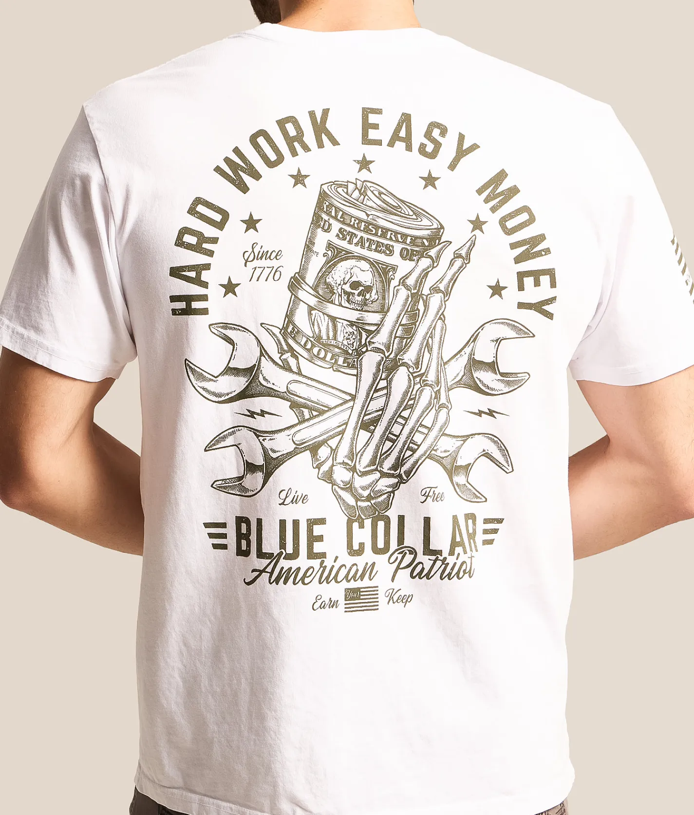 Tops|Graphic T-Shirts | Howitzer Blue Collar Hard Work T-Shirt White