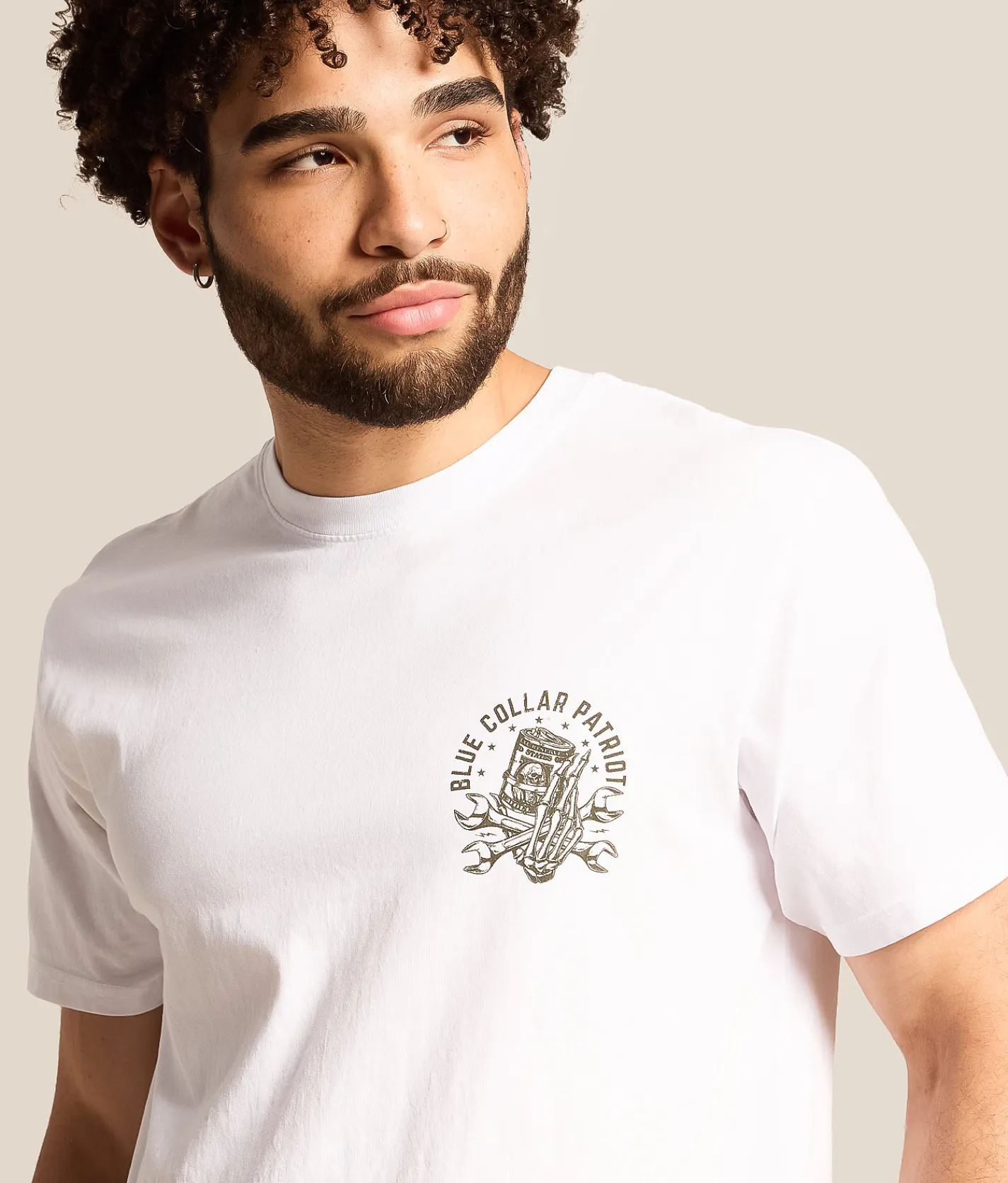 Tops|Graphic T-Shirts | Howitzer Blue Collar Hard Work T-Shirt White