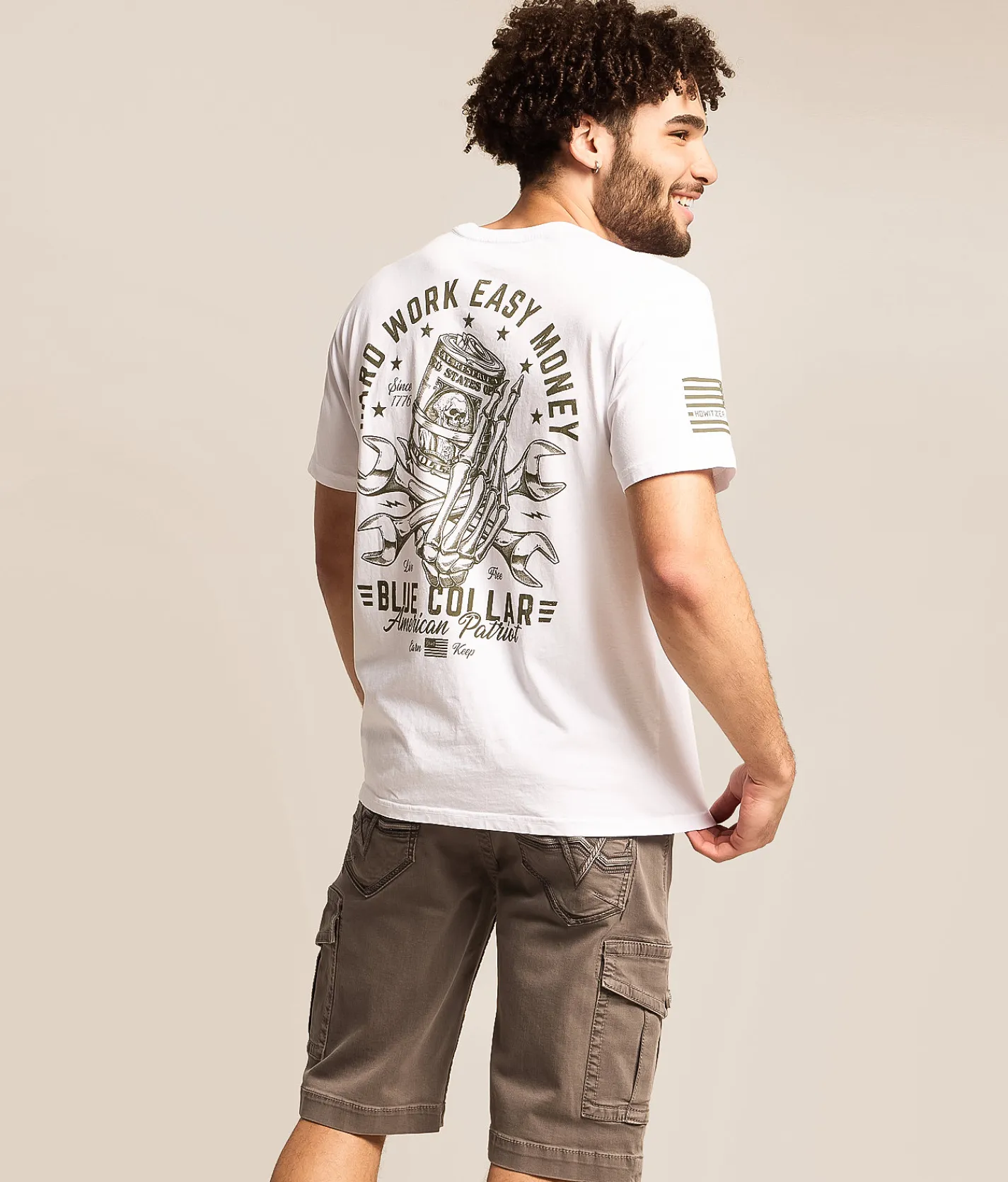 Tops|Graphic T-Shirts | Howitzer Blue Collar Hard Work T-Shirt White
