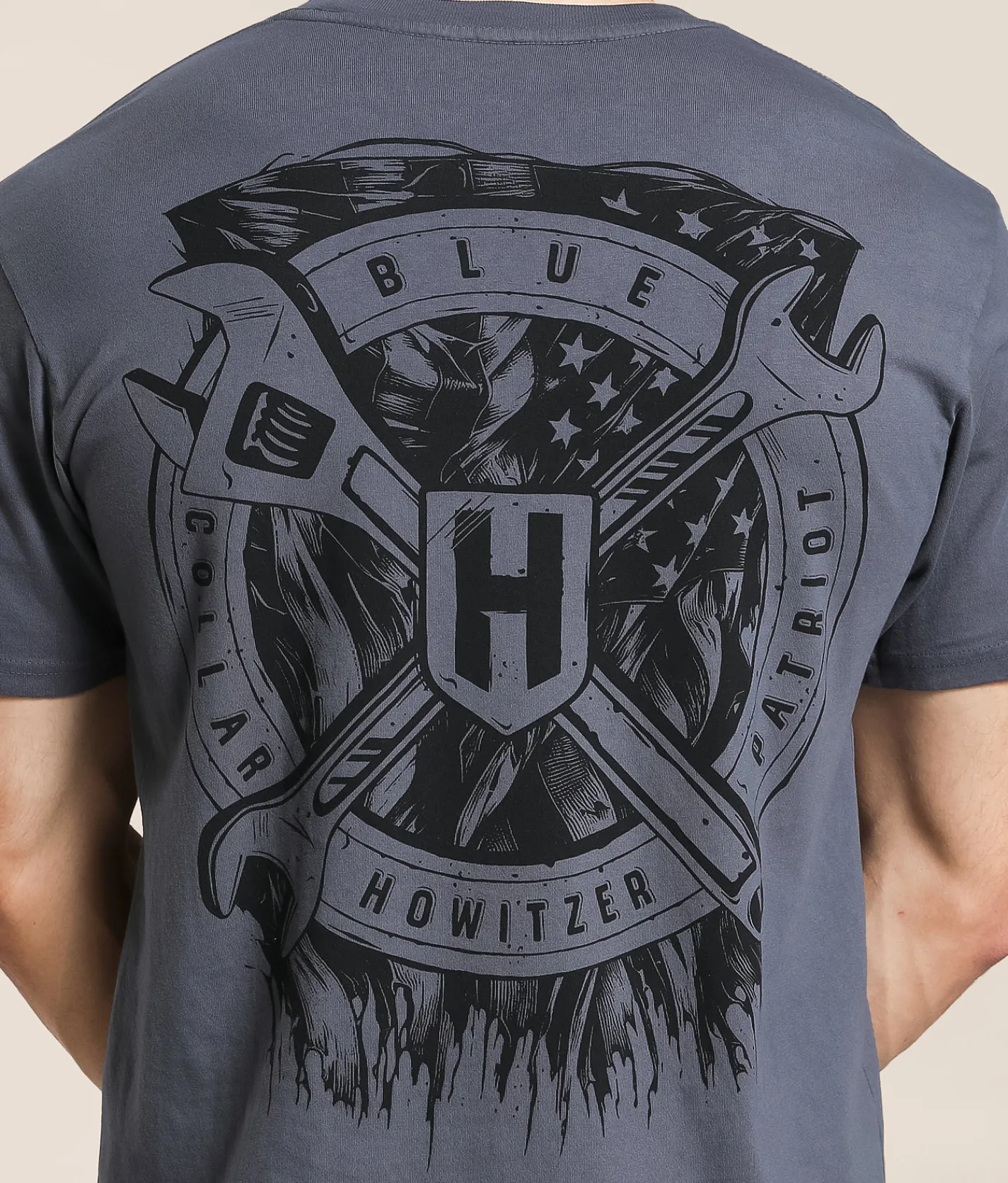 Tops|Graphic T-Shirts | Howitzer Blue Collar Name Plate T-Shirt Turbulence