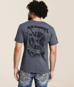 Tops|Graphic T-Shirts | Howitzer Blue Collar Name Plate T-Shirt Turbulence