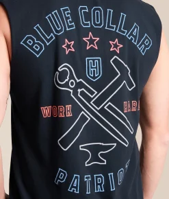 Howitzer Blue Collar Signage Tank Top Obsidian