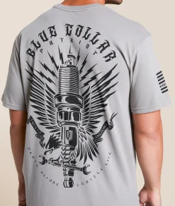 Tops|Graphic T-Shirts | Howitzer Blue Collar Sparked T-Shirt Silent Storm