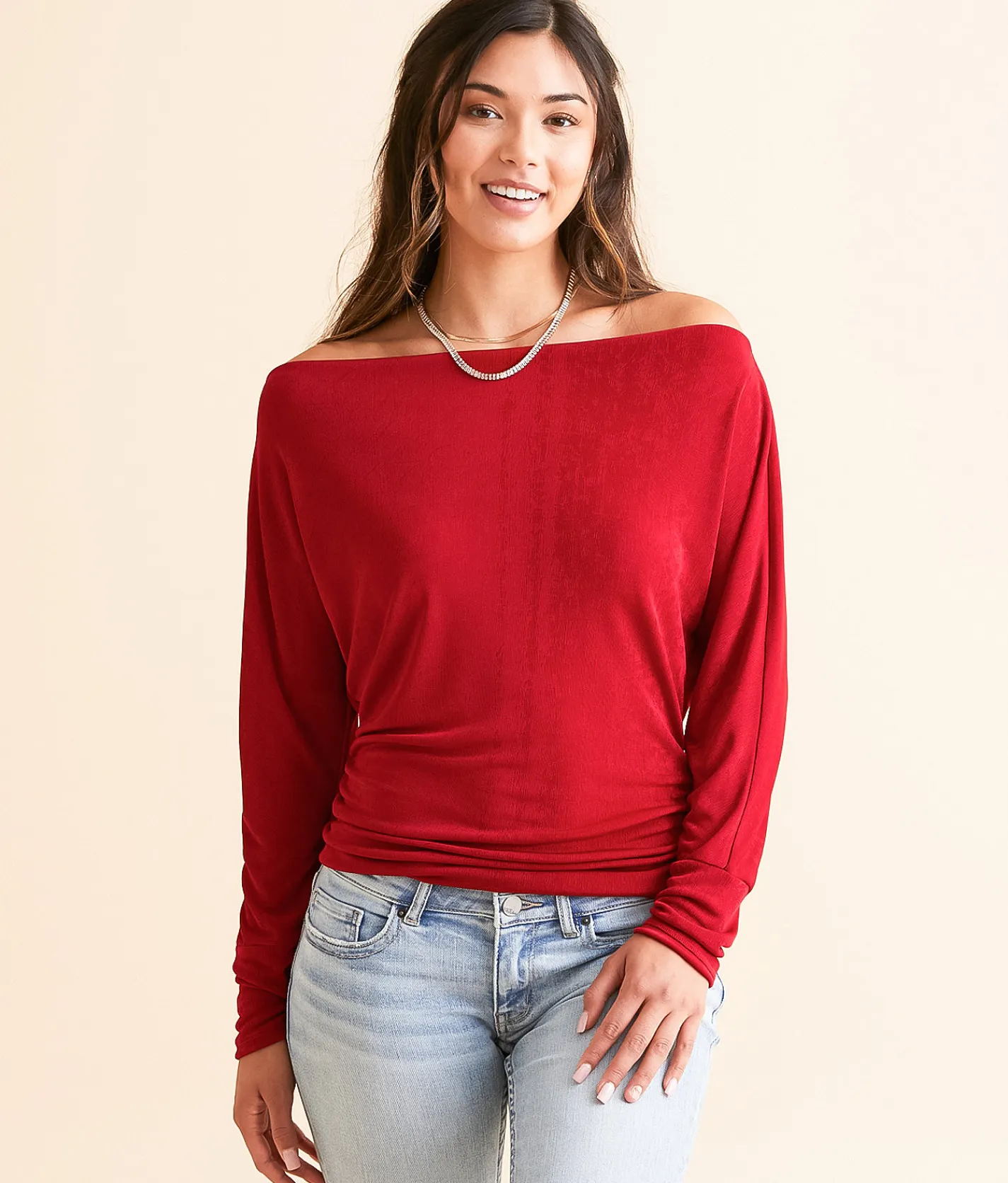 Tops | Daytrip Boat Neck Sheen Top Jester Red