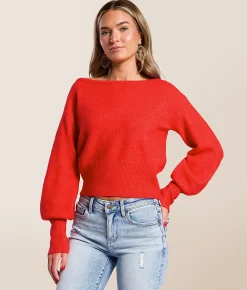 Tops | Willow & Root Boatneck Sweater Red