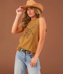 Tops | Sterling & Stitch Boot Stitch Tank Top Brown