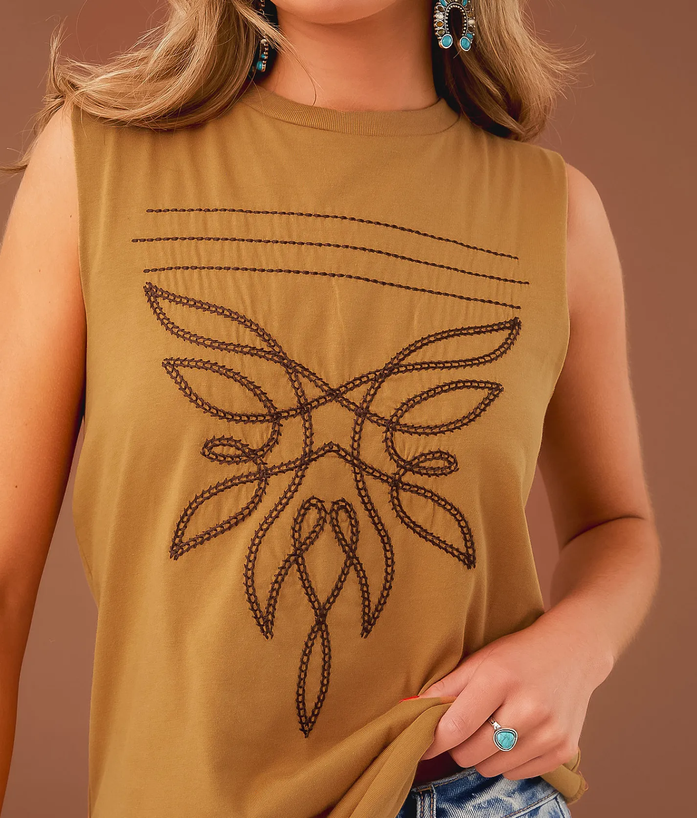 Tops | Sterling & Stitch Boot Stitch Tank Top Brown