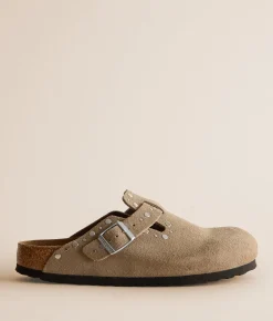Birkenstock® Boston Rivet Border Suede Clog Taupe Clearance
