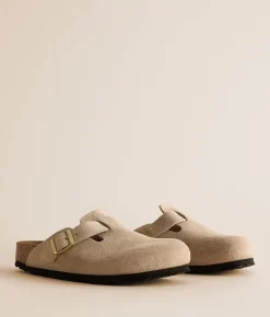 Birkenstock& #174 Boston Suede Clog Sandcastle New