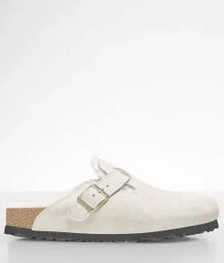 Birkenstock® Boston Suede Shearling Clog Antique White Discount