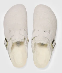 Birkenstock® Boston Suede Shearling Clog Antique White Discount